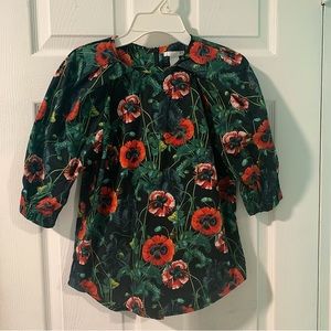 H&M Red Poppy Floral Print Puff Sleeve Blouse